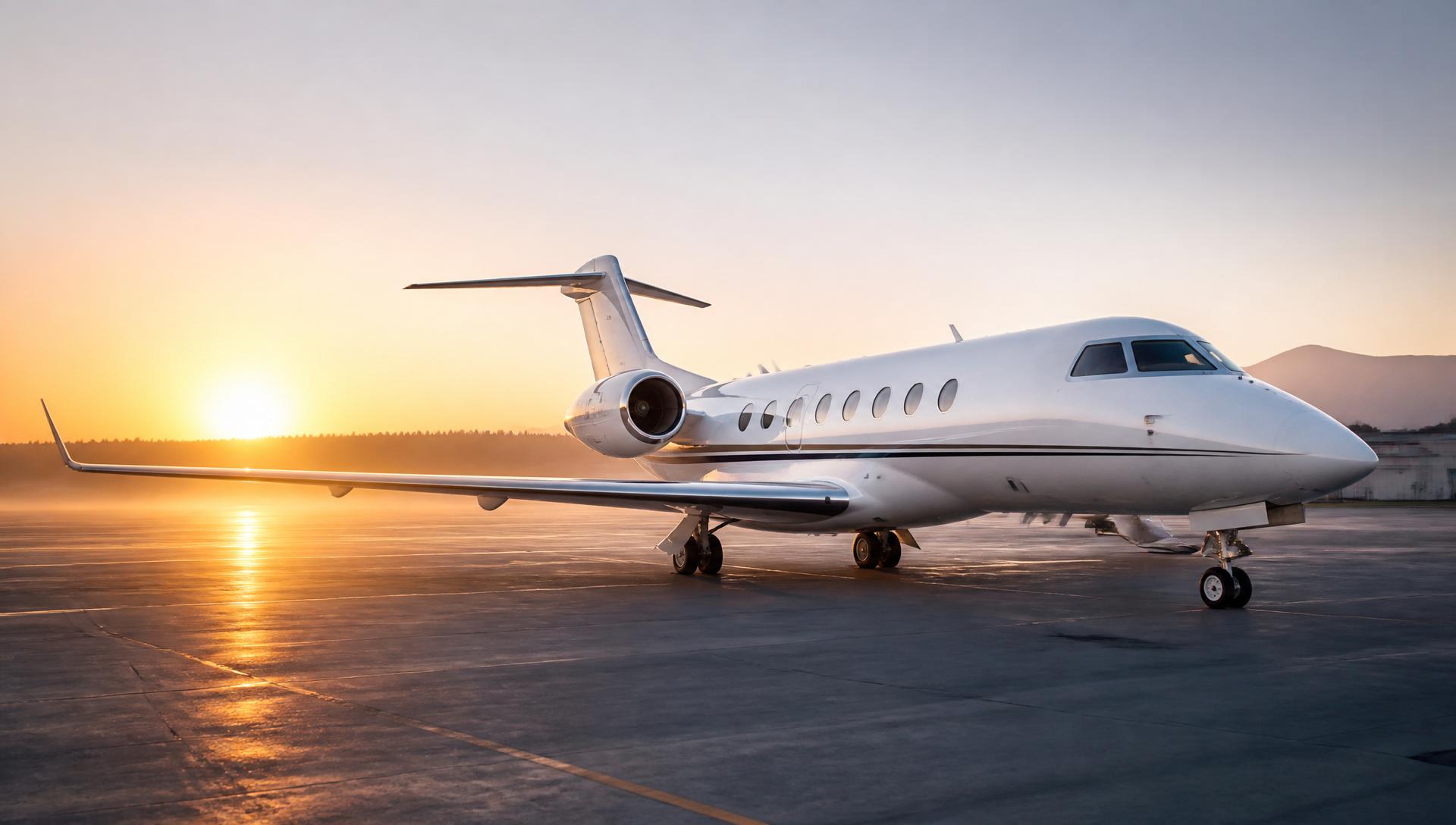 Jato executivo Viva Experience na pista ao amanhecer